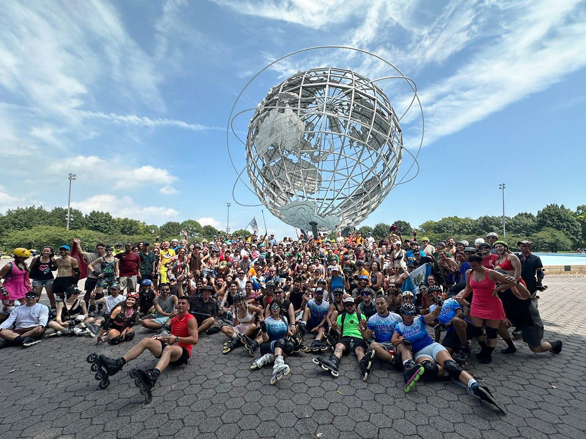 Group photo of BAR 2024 skaters at the Unisphere!
