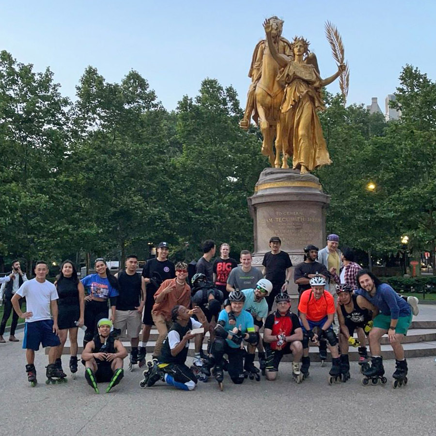 Tuesday Night Skate meet-up at the statue of General Sherman